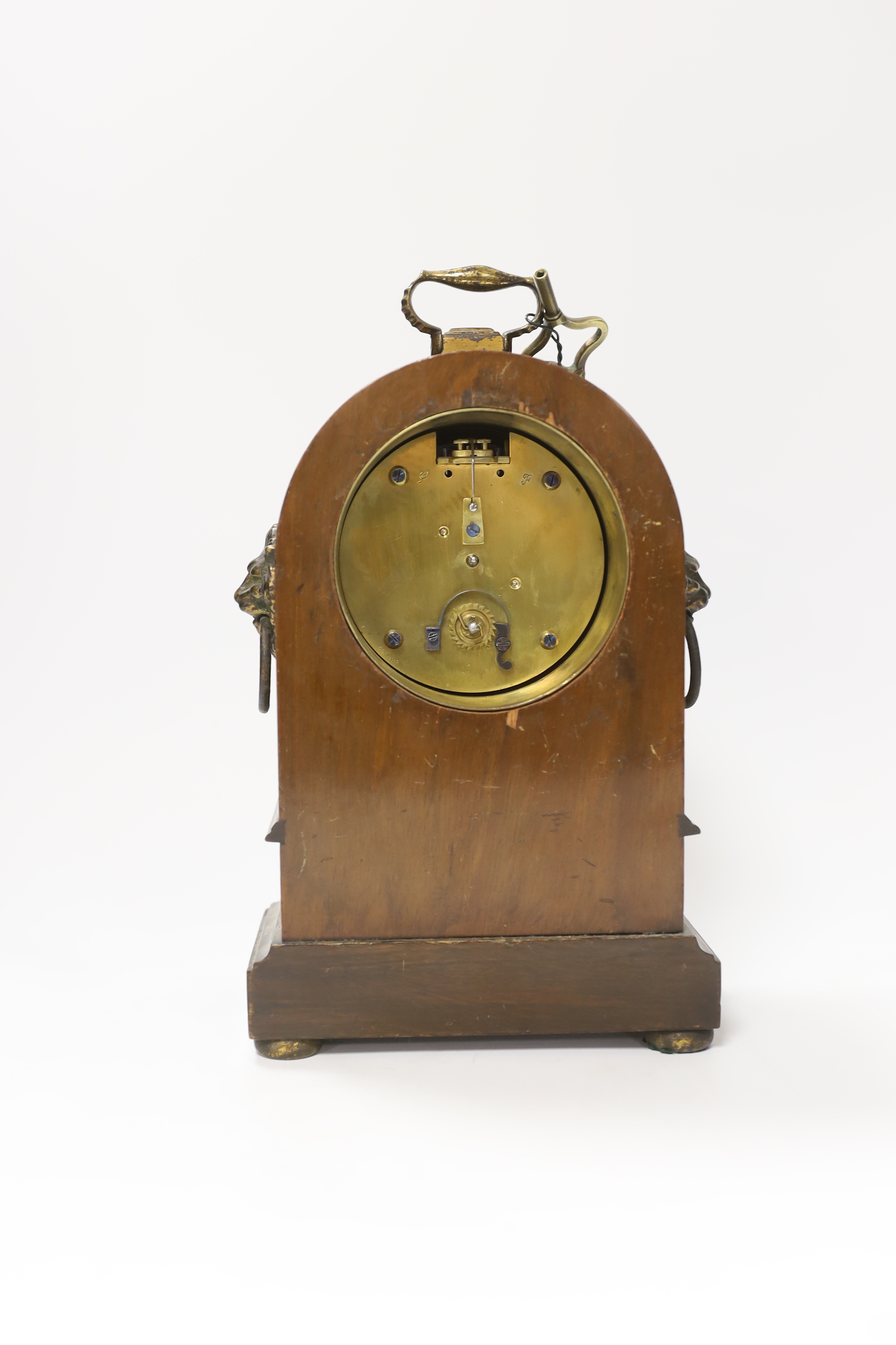 An early 20th century inlaid mahogany mantel clock, 25cm high